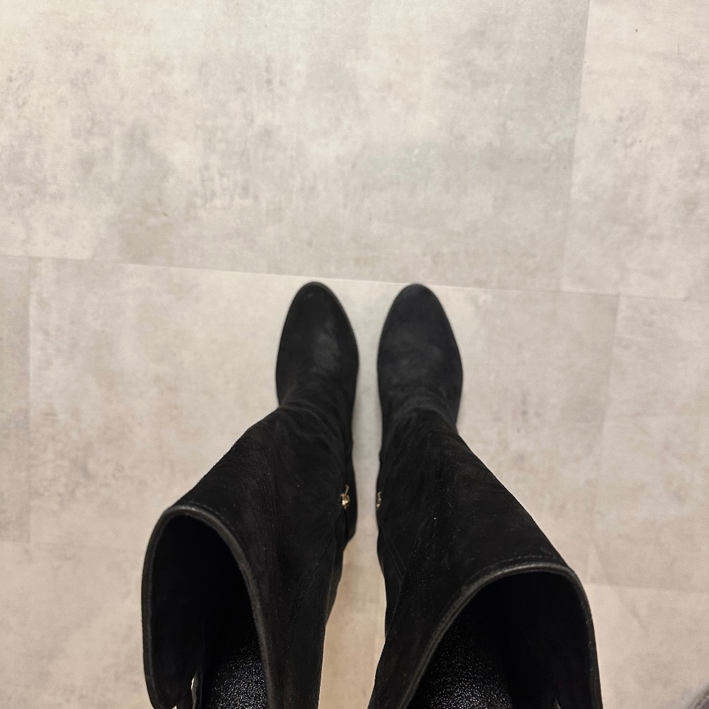 Women's Vince Camuto tall black leather & suede high heeled boots SZ 9 1/2 - Picture 3 of 12